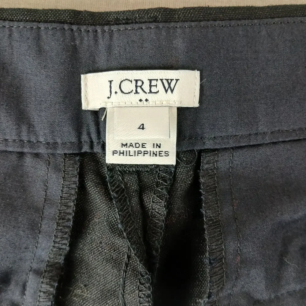 J. Crew black scalloped hem shorts size 4 linen cotton blend pockets zip fly